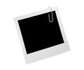 Blank retro photo frame and paper clip isolated on white background for office business concept, attached to paper. Royalty Free Stock Photo