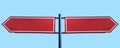 Blank roadsign direction indicator Isolated on blue background