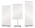 Blank roll up banner. 3d render set. Royalty Free Stock Photo