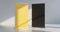 Blank Roll-Up Banner Mockup Set in Yellow and Black for Events and Exhibitions Royalty Free Stock Photo