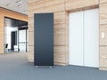 Blank roll up bunner in modern office lobby. 3d rendering