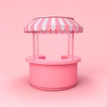 Blank round exhibition booth stall counter design or blank product display store shop stand with pink striped dome awning isolated