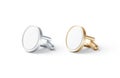 Blank round gold and silver cufflinks toggle mockup lying, isolated