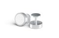 Blank round silver cufflinks stud mockup lying and stand, isolated