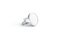 Blank round silver cufflinks toggle mockup lying, side view