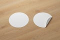 Blank round stickers straightened and with folded corner