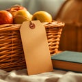 Blank Rustic Tag Wicker Basket Fresh Apples Vintage Book Royalty Free Stock Photo