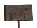 Blank rusty metal sign isolated on white, old vintage empty signboard with copy space for text