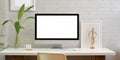 Blank screen desktop computer in minimal style office Royalty Free Stock Photo