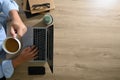 Blank screen, flat lay tabletop office desk on wood Office desktop