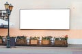 Blank screen mockup on building wall city advertisement Royalty Free Stock Photo