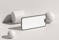 Blank screen smart phone mockup, template with geometric objects on gray background