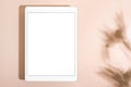 Blank screen tablet mock up and shadow on green pastel background. Copy space. Mock up template. Business communication Royalty Free Stock Photo
