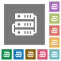 Servers flat icon set on color square background Royalty Free Stock Photo