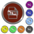Set of glossy coin-like HTML file format buttons