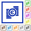 Set of color square framed euro flat icons Royalty Free Stock Photo