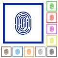Set of color square framed fingerprint flat icons