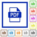 Set of color square framed PDF file format flat icons Royalty Free Stock Photo