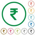 Set of Indian rupee sign color round outlined flat icons