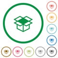 Set of open box color round outlined flat icons