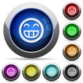 Set of round glossy Laughing emoticon buttons. Royalty Free Stock Photo