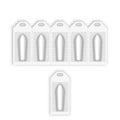 Blank suppositories mockup set of five capsules without text and one suppository isolated on a white background