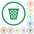 Set of trash color round outlined flat icons