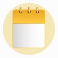 Blank sheet of calendar yellow color on the light background.