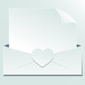 Blank sheet of paper, envelope, heart