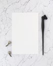 Blank sheet of paper on marble with pen for calligraphy. Royalty Free Stock Photo