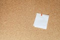 Blank sheet of paper for notes pinned to cork notice board Royalty Free Stock Photo