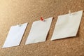 Blank sheet of paper for notes pinned to cork notice board Royalty Free Stock Photo