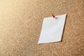 Blank sheet of paper for notes pinned to cork notice board Royalty Free Stock Photo