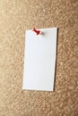 Blank sheet of paper for notes pinned to cork notice board Royalty Free Stock Photo