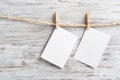 Blank sheets of paper hanging on rope Royalty Free Stock Photo