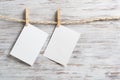 Blank sheets of paper hanging on rope Royalty Free Stock Photo