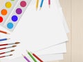 Blank sheets of paper with school supplies Royalty Free Stock Photo