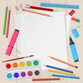 Blank sheets of paper with school supplies Royalty Free Stock Photo