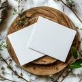 Blank sheets of papers on wooden table, top view. Space for design