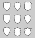 Blank shields graphic set icons as protection symbol