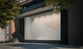 Blank shop window in the night street with light on the frame. 3d rendering