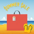 Blank shopping bag on beach and sea background in summer sale concept . Vector Royalty Free Stock Photo