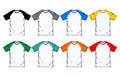 Blank Short Sleeve Eight Color Raglan T-shirt template, Vector Illustration On White Background