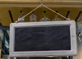 Blank sign, blur bar pub background. Blackboard, mockup template Royalty Free Stock Photo
