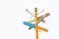 Blank signpost on colorful wooden