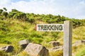 Blank signpost indicating a path for trekking in nature