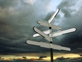 Blank signpost over dramatic sky