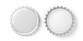 Front and back view of blank beer caps, on white background, top view. 3d illustration