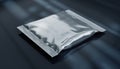Blank Silver Foil Packaging Mockup on Dark Surface Royalty Free Stock Photo