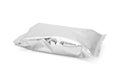 Blank silver foil snack packaging bag mockup isolated on a white background Royalty Free Stock Photo